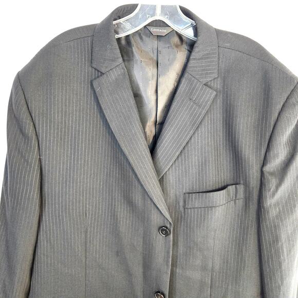 Lineage Men's Blazer 48XL 48 XL Sport Coat Gray Stripe Suit Jacket 3 Buttons - Picture 2 of 9